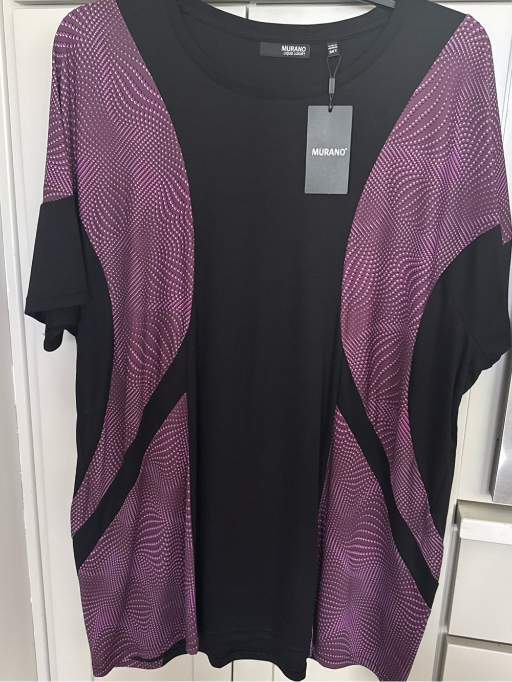 NEW Murano T-Shirt Men 3XT Stretch Short Sleeve Black Purple Liquid Luxury